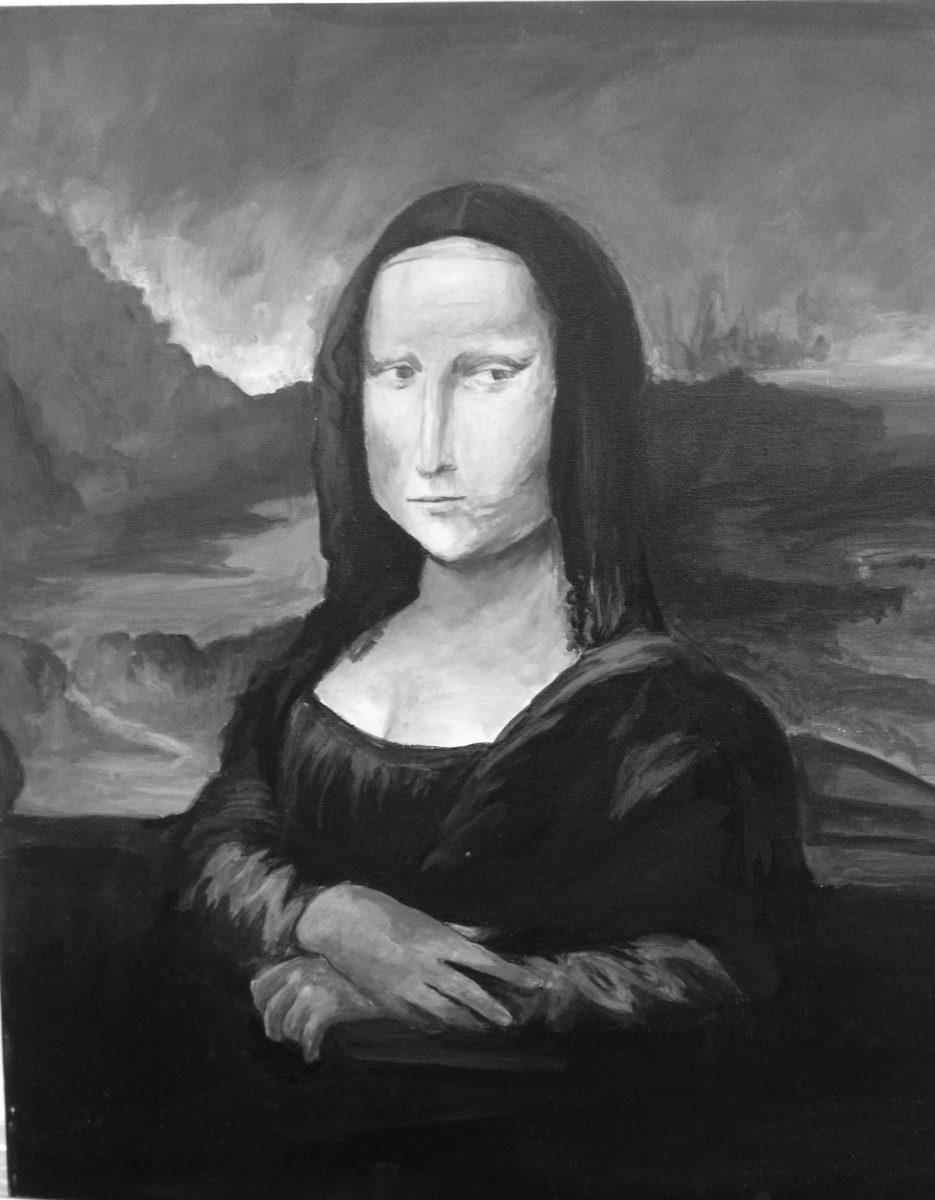 A recreation of the Mona Lisa painting by Lucinda Drake is now displayed in a Franklin classroom. Drake’s work was featured in Franklin’s 2017 production of Annie. 