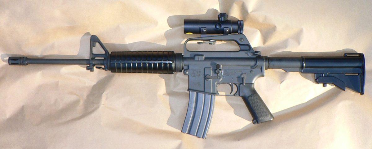 A Colt AR-15 Sporter SP1 Carbine rifle. The AR-15 was invented by Eugene Stoner in the late 1950’s and was intended for military use. Photo via Wikimedia Commons.