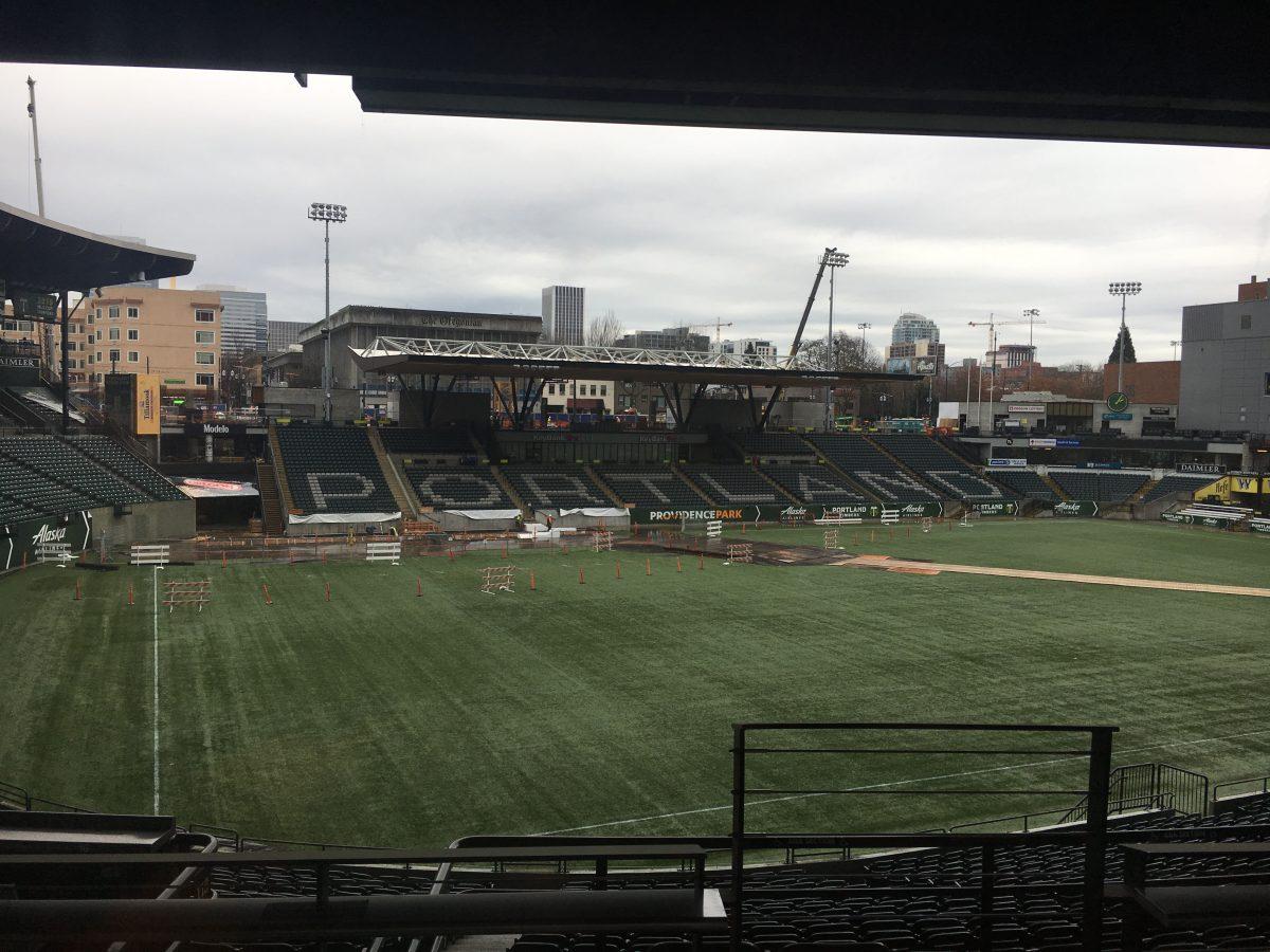 Providence Park is currently under construction as 4,000 seats are being added to the stadium. The seats will accommodate for the Timbers’ growing fan base as the 2018 season approaches. Photo by Perry Overby.