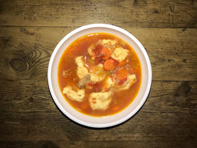 omemade dumpling soup sits on kitchen table. This soup is an easy meal to make at home, and good for cold weather. Photo by Perry Overby.