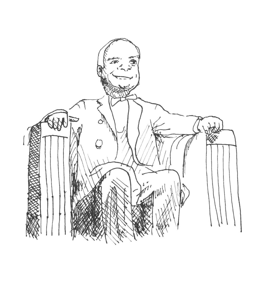 Cartoon by Lucinda Drake
John McCain illustrated as the Lincoln Memorial.

