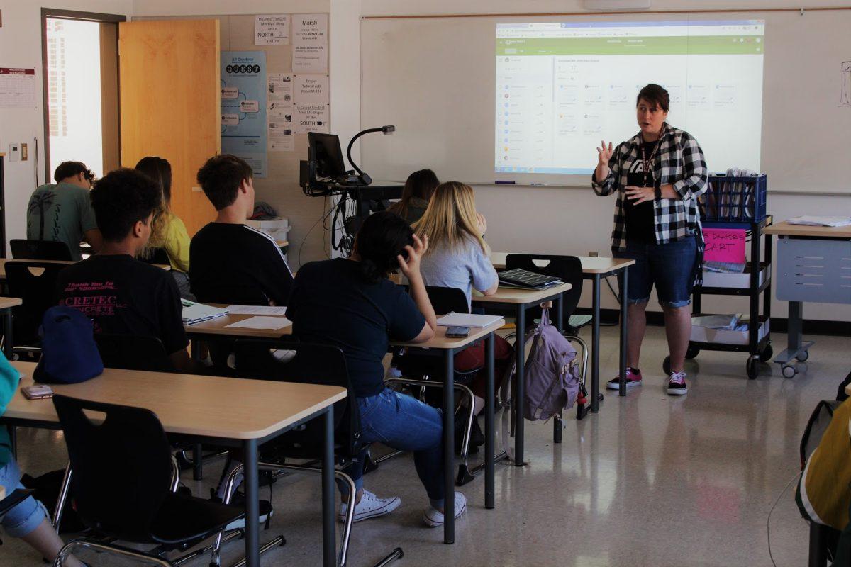 Fourth period AP Seminar class during the instruction on how to cite sources using APA format. AP Seminar is designed to familiarize students with advanced and necessary research strategies that are up-to-par with college level classes.