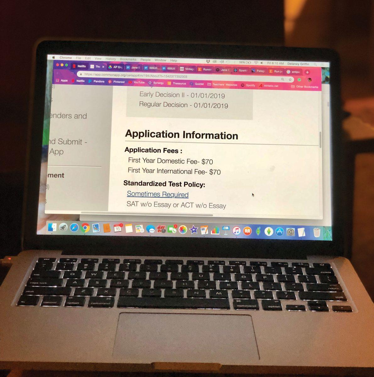 PC: Delaney Griffin.
Part of the Common App page for a school whose application fee is $70. Fees like this can be difficult and frustrating for students to pay, particularly if they are applying to multiple schools with such fees.
