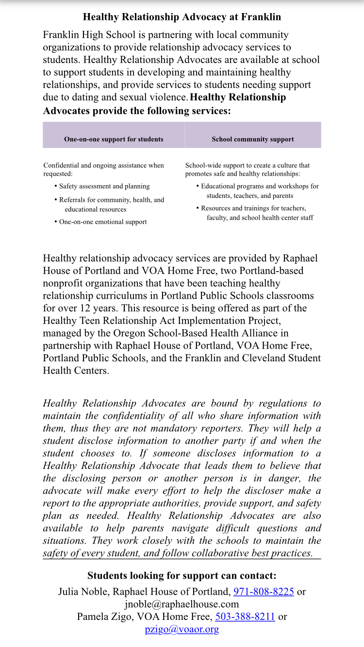 Healthy Relationship Advocacy Programs At Franklin