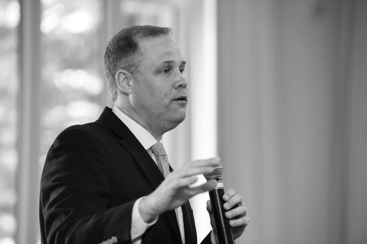 NASA Administrator Jim Bridenstine, speaks during a session on Space Law at the Space Symposium, Monday, April 8, 2019 in Colorado Springs, Colorado. Photo Credit: (NASA/Aubrey Gemignani)