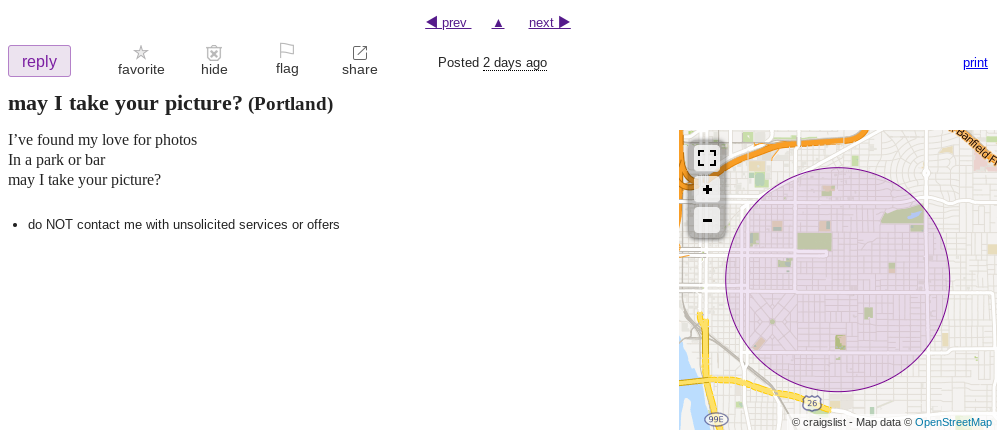 Questionable Activity on Portland's Craigslist Missed Connections Page