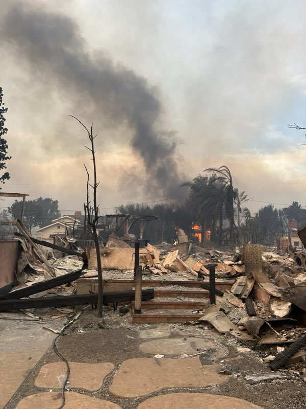 The remains of a house on Chautauqua Boulevard in Pacific Palisades, a neighborhood in Los Angeles. Many homeowners are struggling with the shock and devastation of losing their homes to the Palisades Fire. Photo by Pamela Halle.