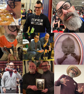 A collage of Steve O’Neill, a Franklin culinary arts teacher and head coach of the men’s wrestling team. After 32 years as an educator, over a decade of which have been at Franklin, he is finally taking the time for a well-deserved retirement from teaching. Photos via FHS yearbooks and Stephanie Satoorian. Graphic by Sofie Salewsky.