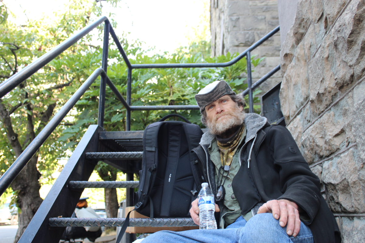 Longtime Sunnyside Shower Project visitor Brent Lee sits outside after his shower. Located on the corner of SE 35th Ave. and Yamhill St., the Shower Project offers free showers and other services to homeless people. Photo by Jake Lubin.