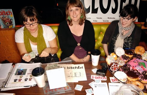 Web Editor and Content Manager Kelsey Wallace, Art Director Briar Levit, and Co-editor Andi Zeisler attending an event for Bitch Magazine. This intersectional feminist magazine closed due to financial instability, but it has left a lasting legacy in the Portland zine community. Photo courtesy of Briar Levit.