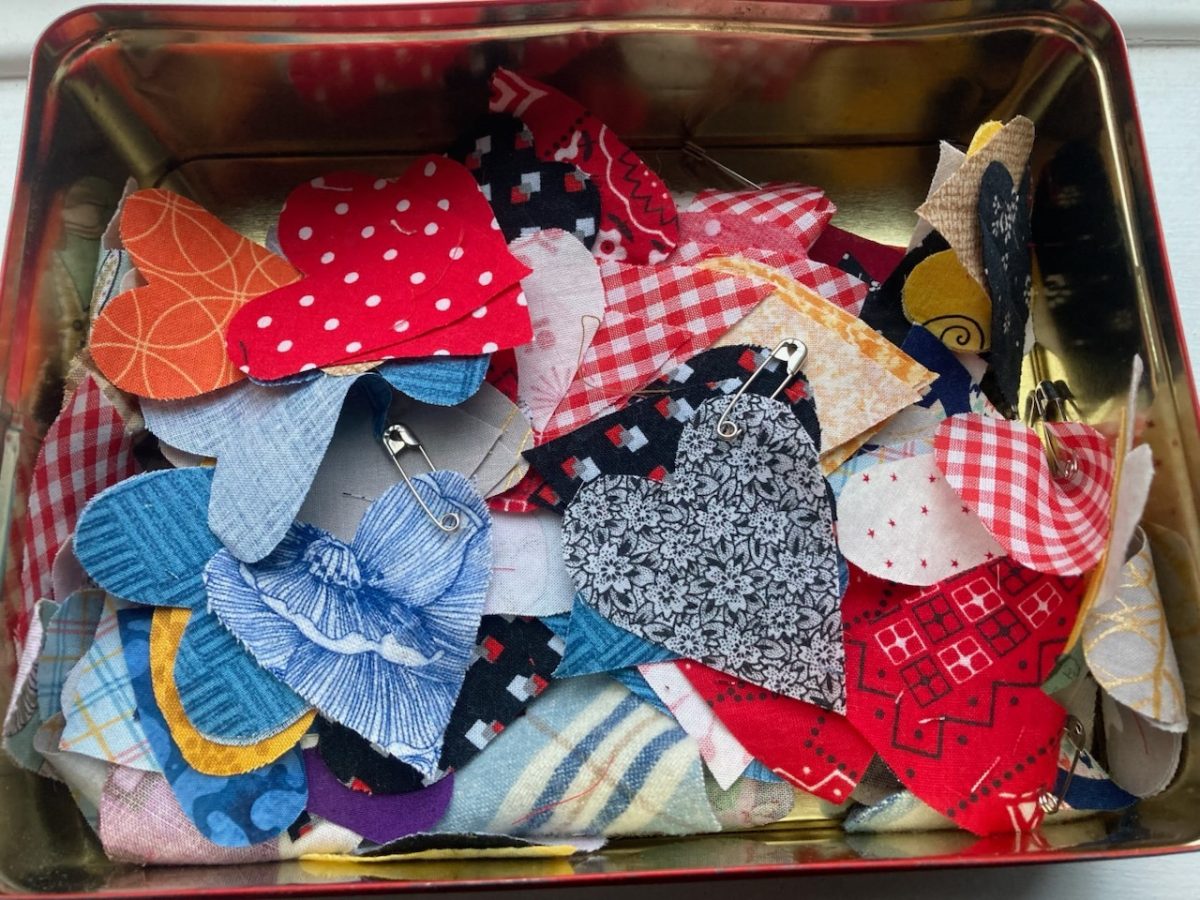 A tin filled with fabric hearts. Laura Czarniecki has been making these valentines for her friends for 19 years as a way to spread love during the Valentine’s Day season. Photo via Laura Czarniecki.