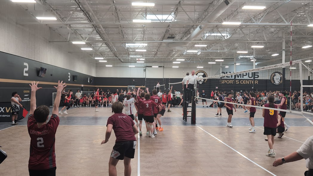 The Franklin men’s volleyball team playing at the 2025 Oregon State Volleyball Tournament. Though last year Franklin men’s volleyball found great success, this year it is unclear whether the team will be allowed to exist at all. Photo via Amy Dudley.