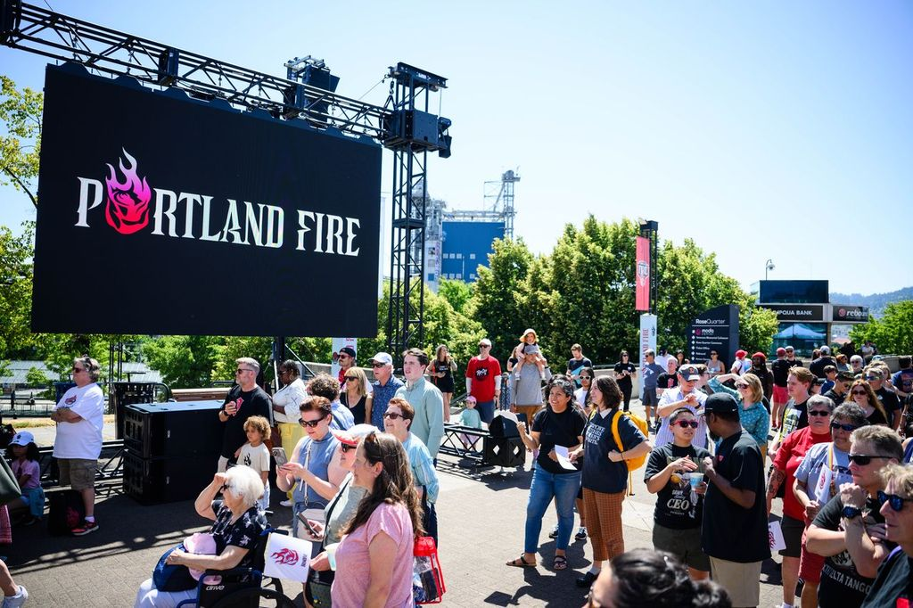 Portlanders gather at the July 2025 launch party for the new professional women’s basketball team, the Portland Fire. The Portland Fire hope to engage with the community, and most importantly, inspire young female athletes. Photo via Portland Fire.