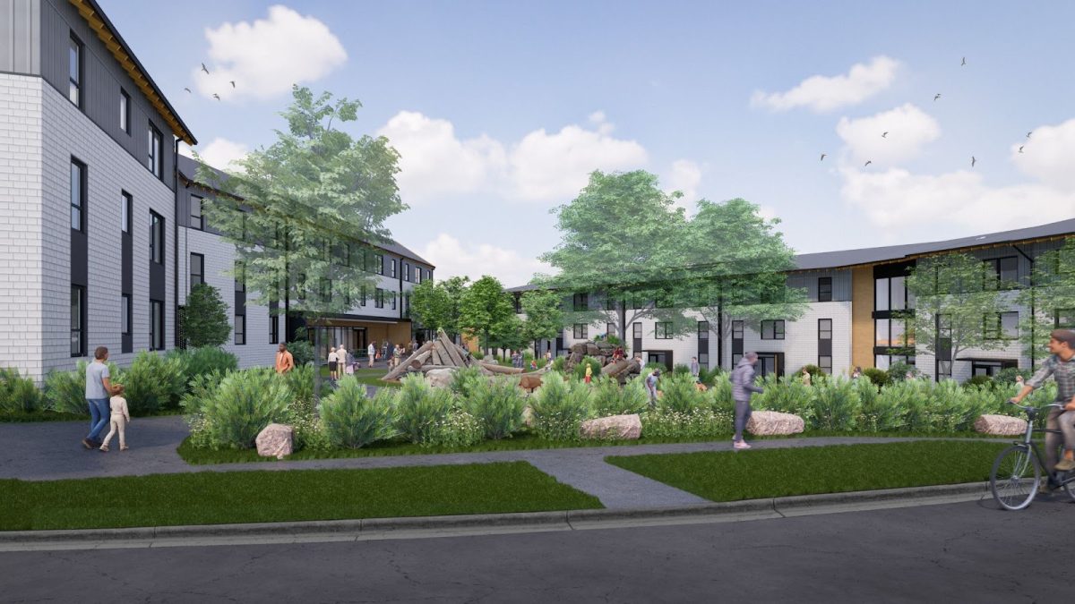 A rendering of the redeveloped Peaceful Villa apartment complex. Projected to be completed in December of this year, Peaceful Villa will provide affordable housing for the Richmond neighborhood. Photo via Bora Architecture & Interiors.