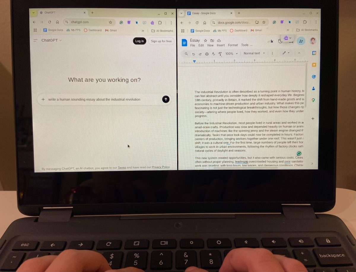 A student opens ChatGPT alongside writing their school essay. Artificial intelligence (AI) is fundamentally changing the education system, as it’s being used to augment both teaching and learning. Photo by